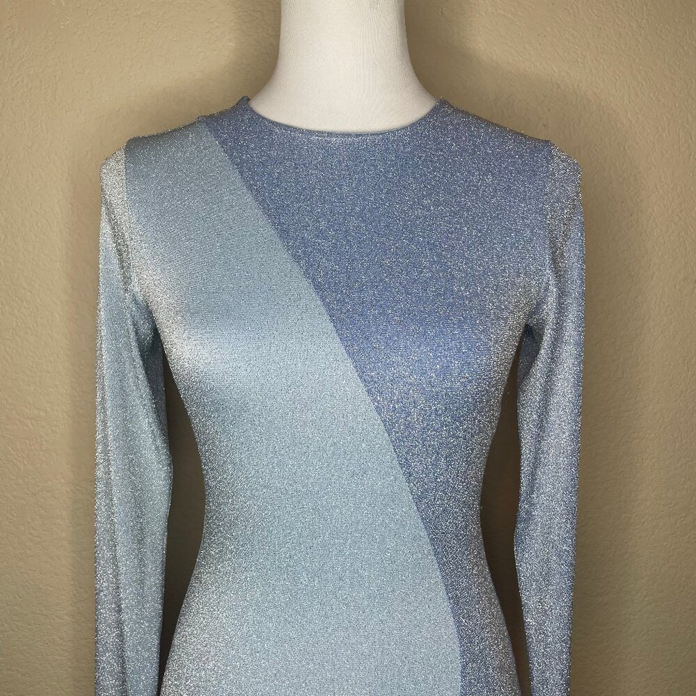 Naked Wardrobe Blue Shimmer Glow For It Swirl Bodycon Maxi Dress Size M - Picture 3 of 14